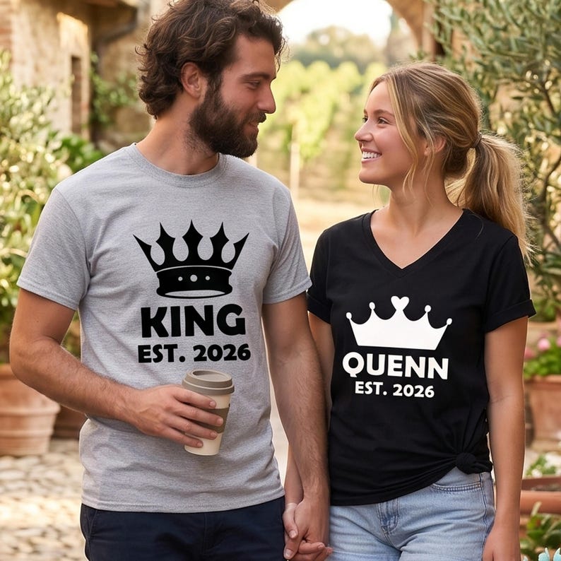 King Queen Matching Shirts, Couples Est 2026 Tee, His and Hers Couple ...