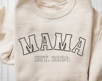 Custom Mama Est. Sweatshirt, Retro Mom Life Wear, Personalized Grandma Shirt