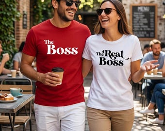 The Boss The Real Boss Matching Shirts, Couples T-Shirts,  Anniversary Gift for Husband and Wife Funny Valentine's Day Newlywed Gift Tees