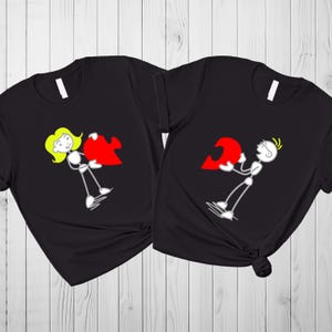 Valentine&#39;s Day Heart Puzzle T-Shirt Funny Honeymoon Couples Sweatshirt, Cute Lover Tee, i Love My Girlfriend Gift for Gf Love Couples Shirt