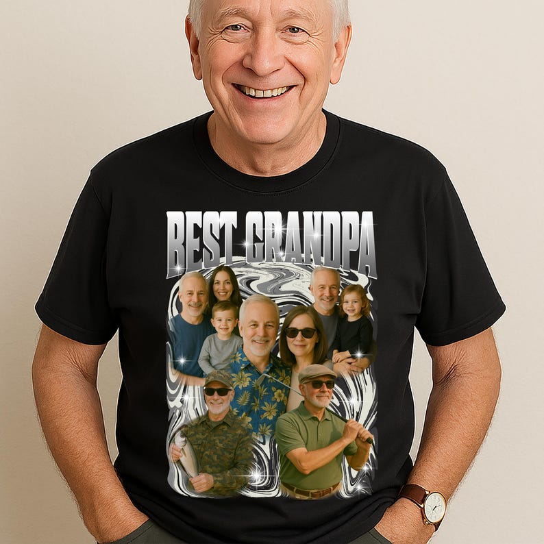 Custom Grandpa Bootleg Rap Shirt, Personalized Father's Day Vintage Graphic Shirt, Fathers Day Gift for  Grandpa Photo Tee, Grandpa Face Tee