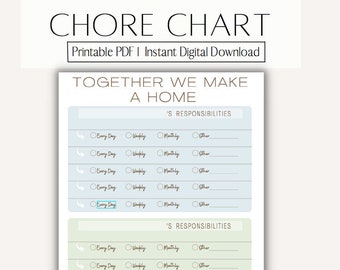 chore chart husband and wife Printable Family Chore Chart Template l Instant Digital Download l Letter Size l PDF