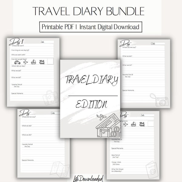 Digital Download Neutral Travel Diary l Vacation Notebook l Memory Keeper l Our Adventure Book l Wanderlust Journal l Digital Printable PDF