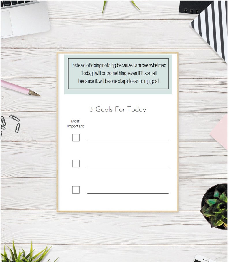 Printable 3 Daily Goals Simple to Do List With Motivational Quote L ...