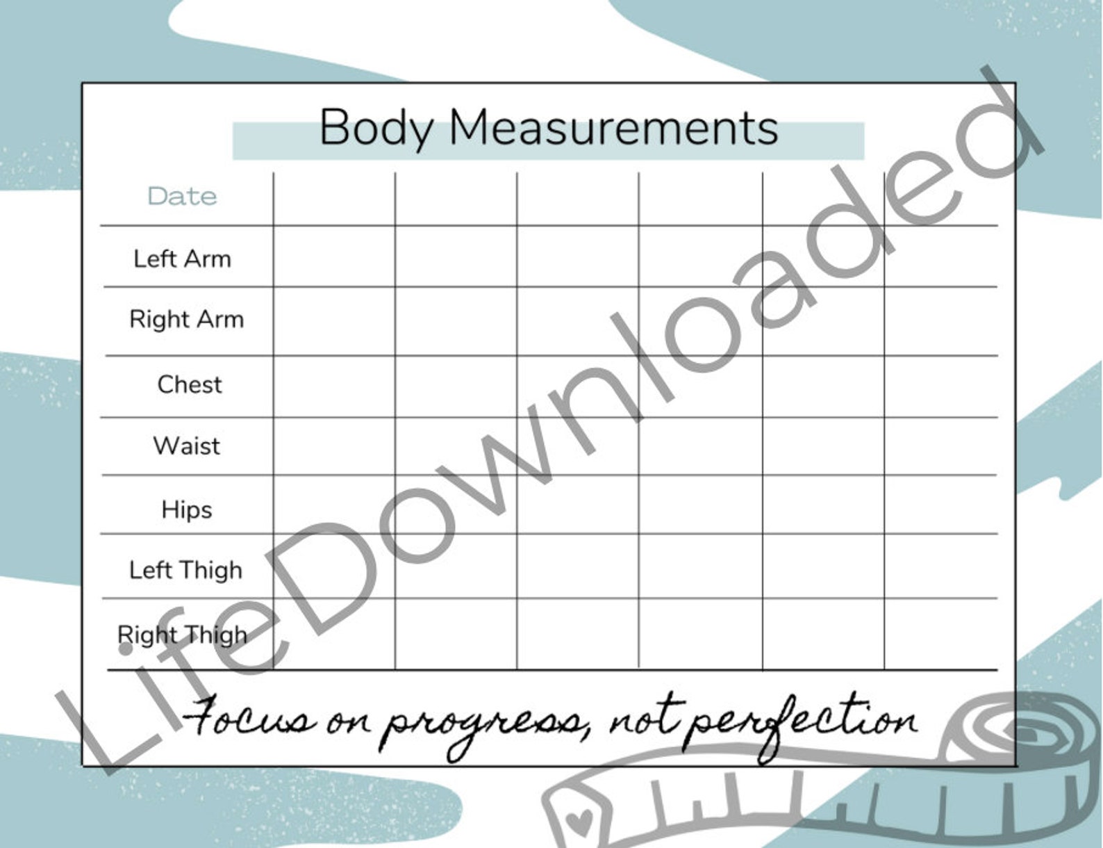 Printable Body Measurement Chart L Fitness Tracker | Weight Loss