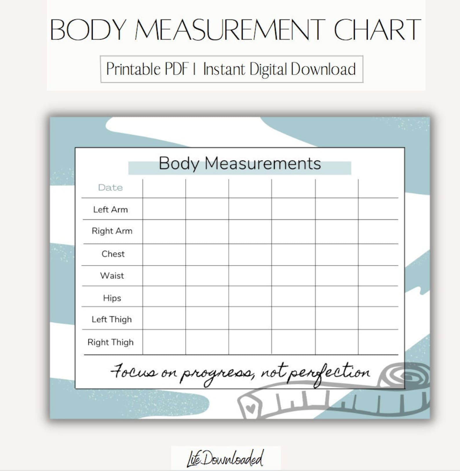 Printable Body Measurement Chart L Fitness Tracker | Weight Loss