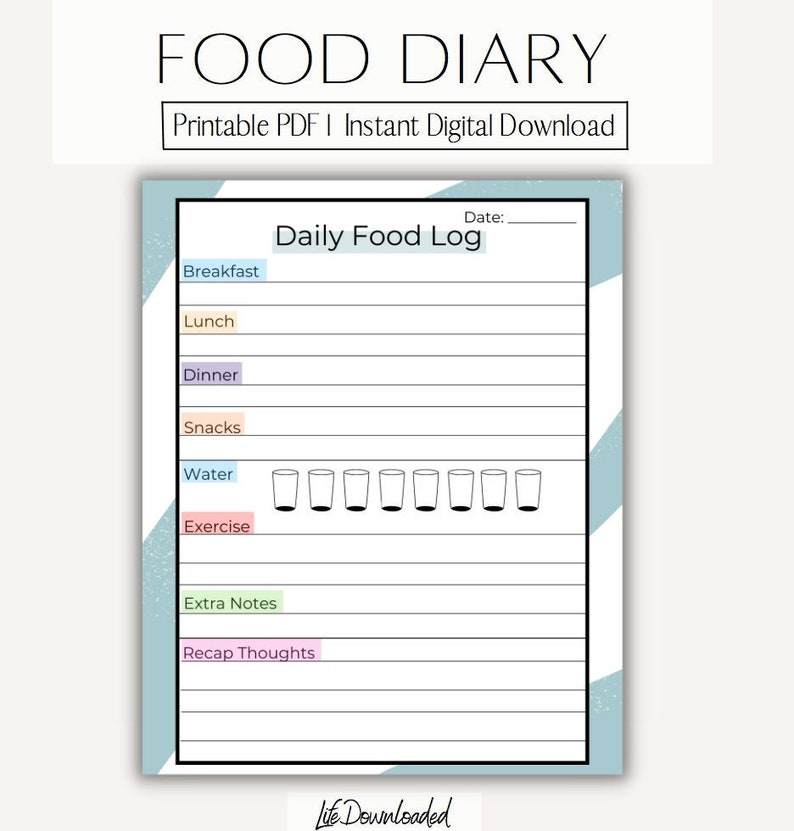 Printable Daily Food Log for Intuitive Eating and Healthy Lifestyle ...