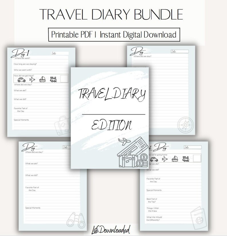 Digital Download Light Blue Travel Diary L Vacation Notebook L Etsy
