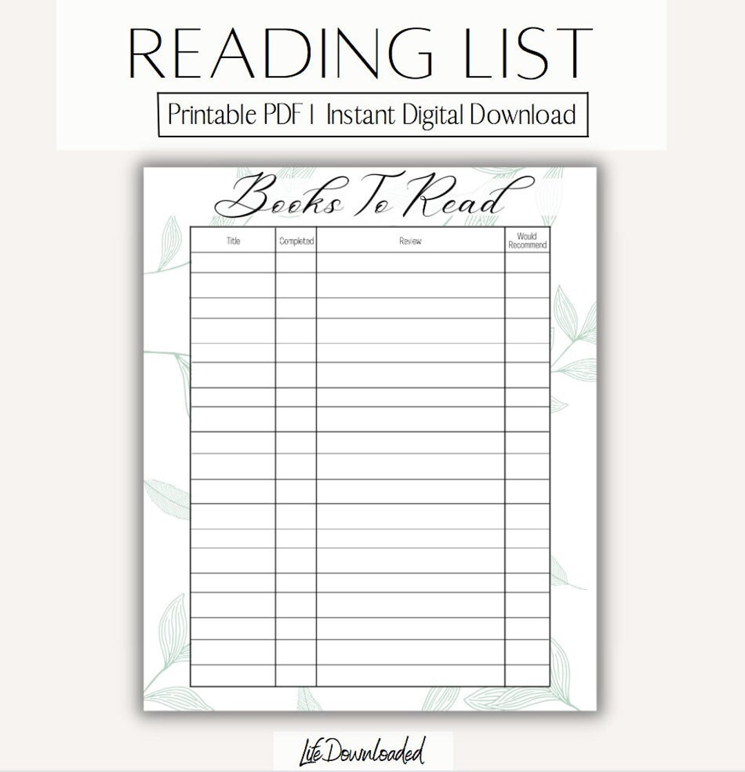 Printable Book Reading List Template L Editable L Instant Digital Printable Book Reading List Template L Editable L Instant Digital