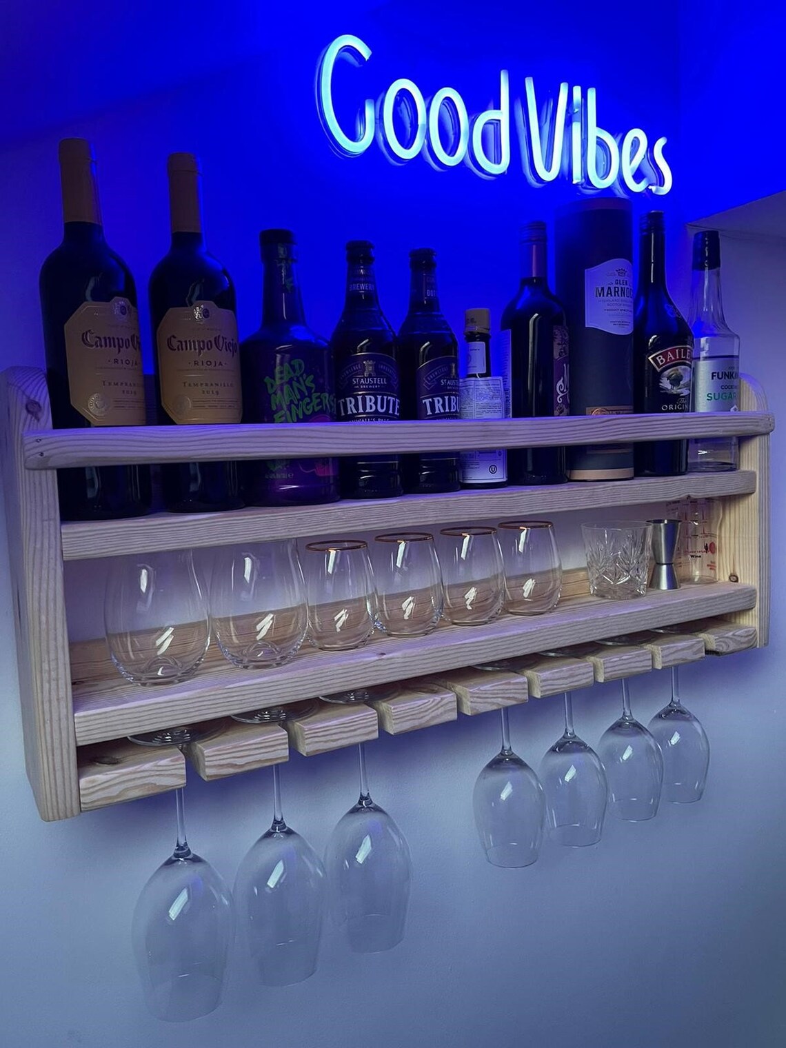 Rustic hand made wall mounted gin and wine rack hold 16 Etsy