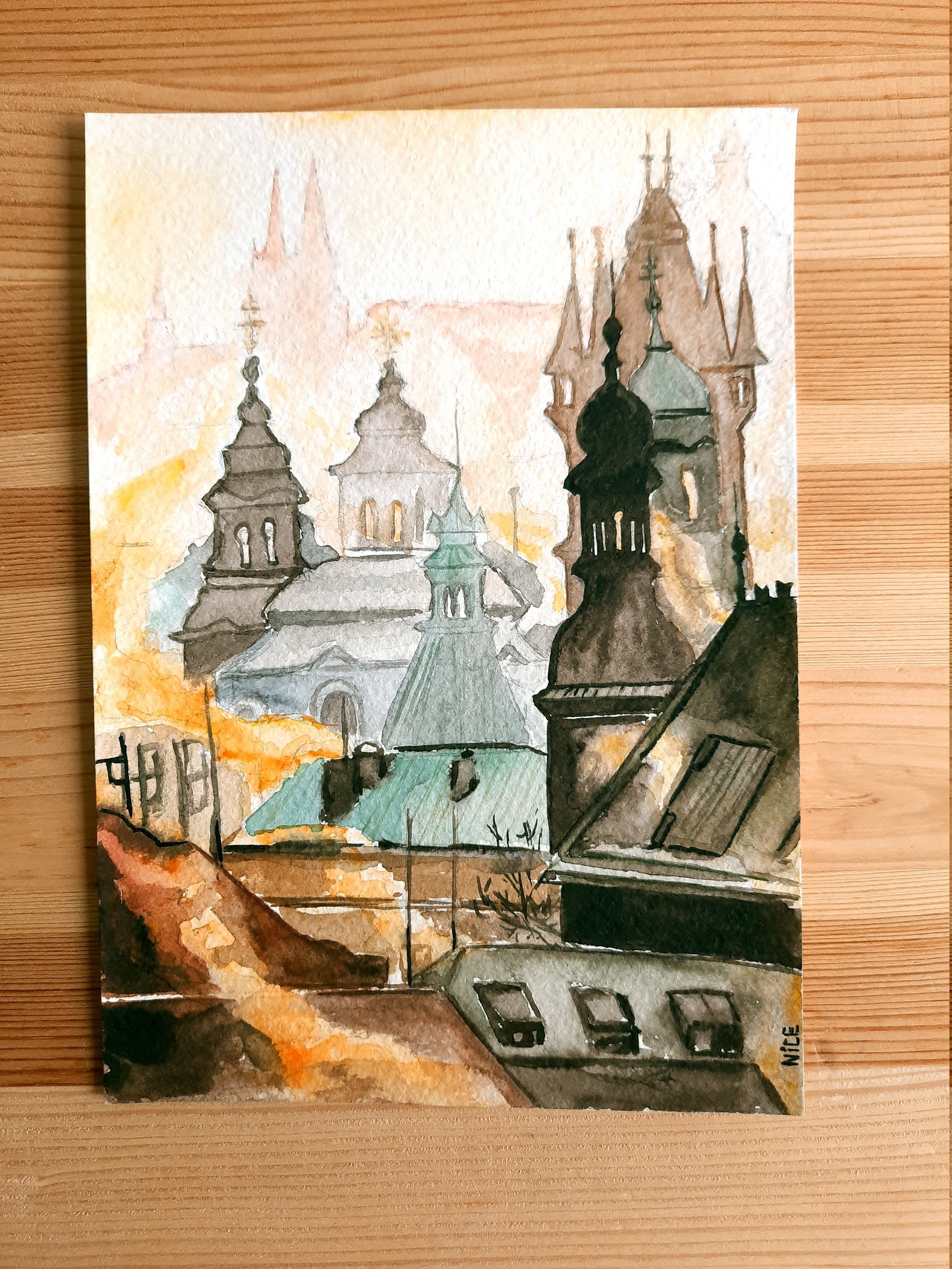 Prague watercolor cityscape original watercolor painting Etsy