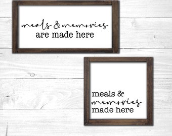 Meals & Memories Wood Sign | Farmhouse Style Sign  | Kitchen Decor | Framed Wood Signs | Home Decor | Memories Made Here | Meals Made Here