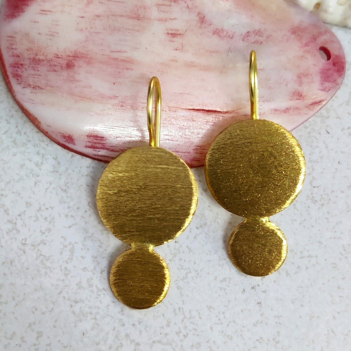 Round Earrings Golden Brass Earrings Earring Gold Large Etsy UK
