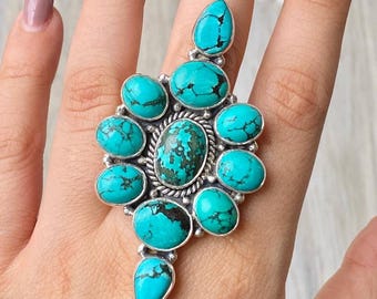 Turquoise Gemstone Ring, Statement Handcrafted Ring, made In 925 Sterling Silver, Boho Ring, Two Stone Ring, Boho Jewelry, Gift For Her,....