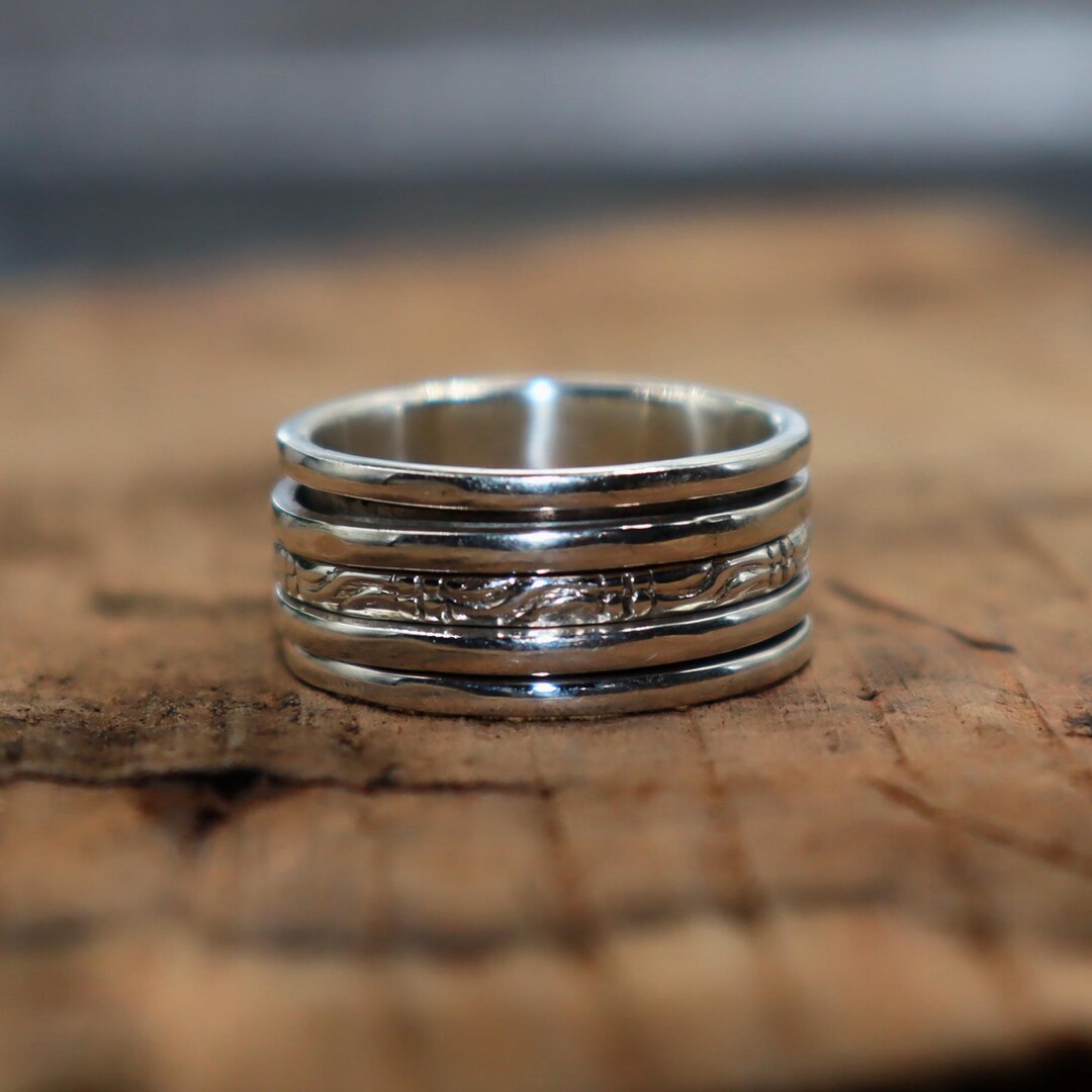 Boho Sterling Silver Spinner Ring: Wide Band Meditation Ring - Etsy