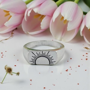 Handmade Sterling Silver Sun Signet Ring – Chunky Unisex Jewelry