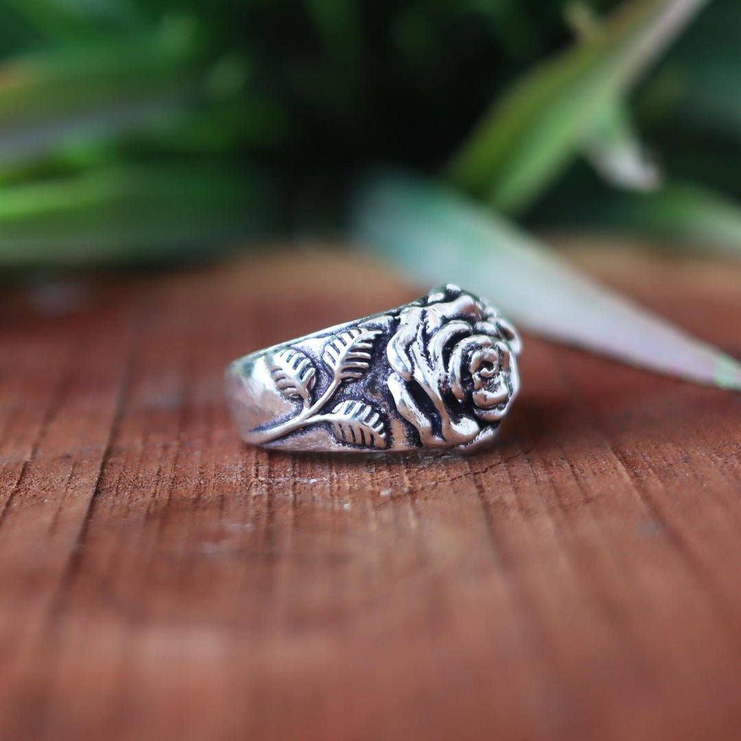 Handmade Sterling Silver Rose Ring | Floral Statement Band - Etsy