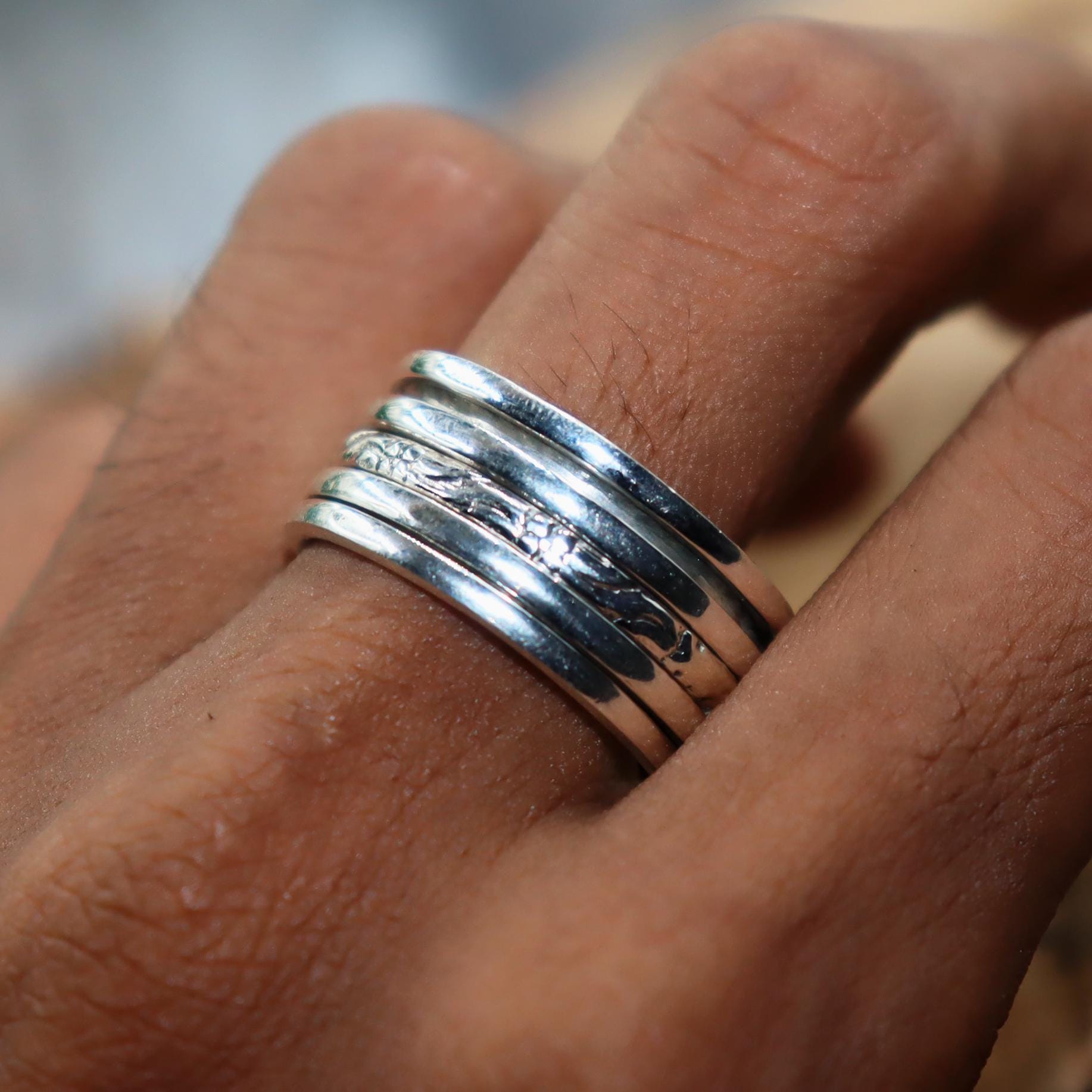 Boho Sterling Silver Spinner Ring: Wide Band Meditation Ring - Etsy