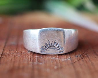 Sun Engraved Silver Ring, 925 Sterling Silver Ring, Wide Band Ring, Handmade Ring, Sun Symbol Ring, Everyday Ring, Statement Ring, Gift Item