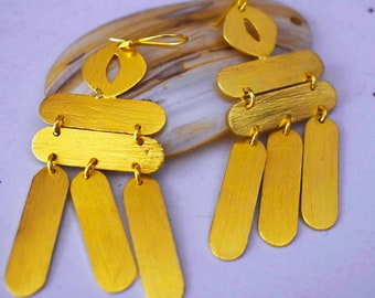 Hand-Crafted Brass Earrings, Gold Plated Earrings,Artistic Earrings,Modern Earrings, Designer Earrings, Brass Dangle Earrings, Charm Earring