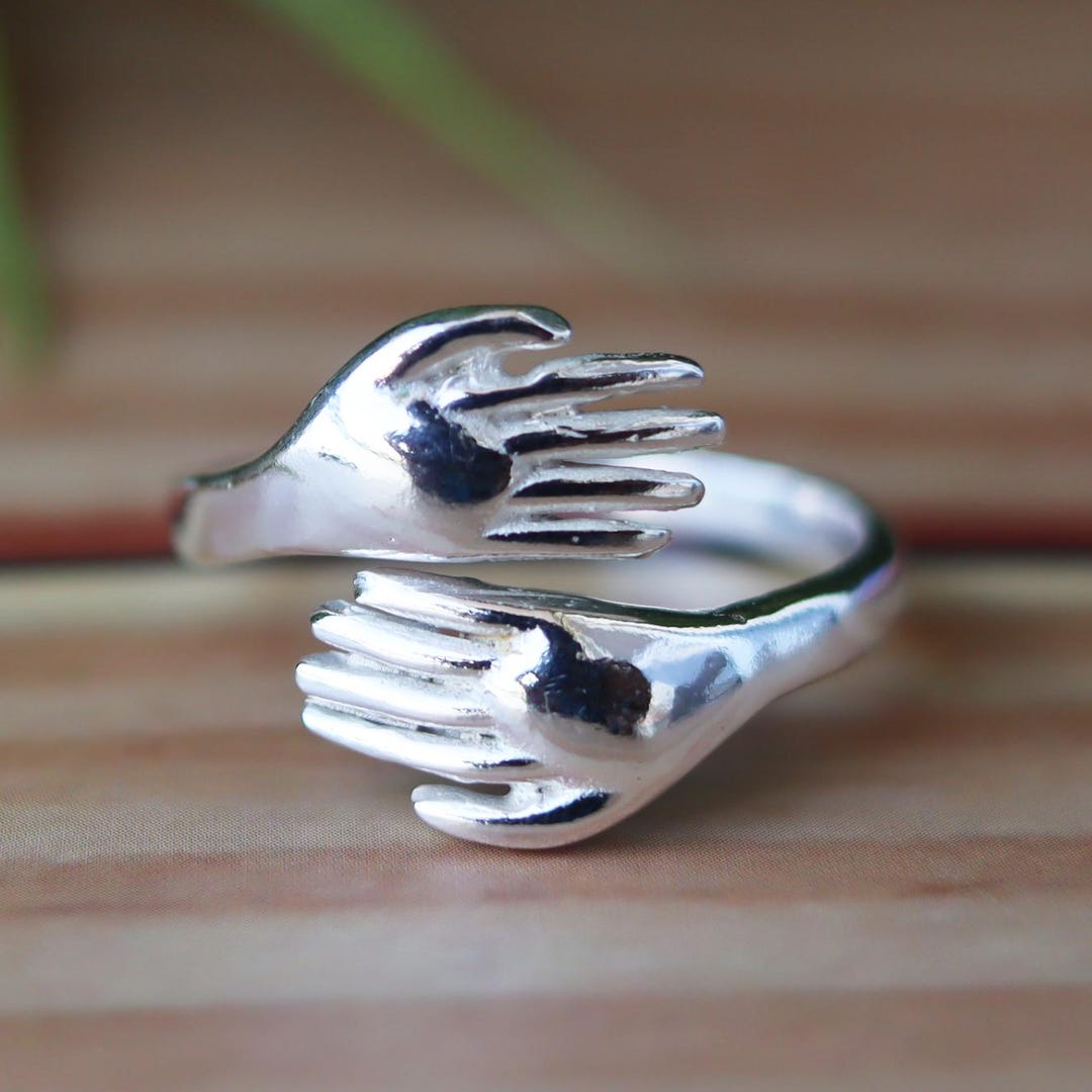Sterling Silver Hug Ring, Adjustable Hand Embrace, Minimalist Jewelry ...