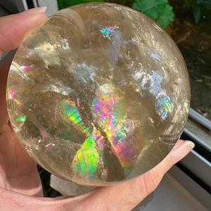 Esfera de citrino natural de Brasil con arcoíris (cuenco de cuarzo transparente se vende por separado), manifestación de riqueza