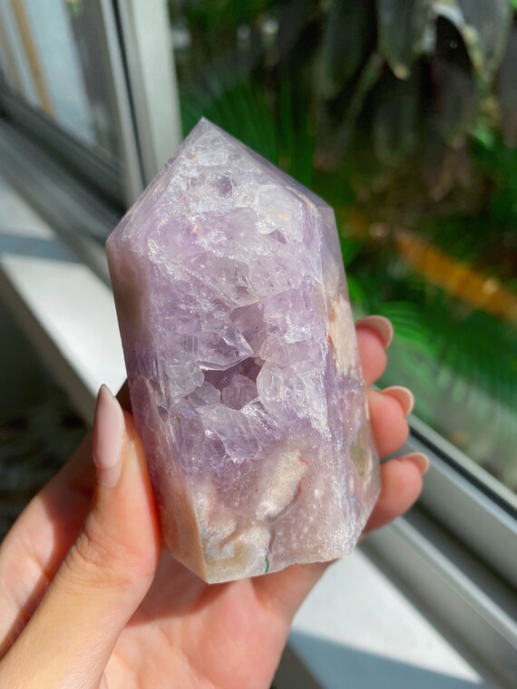 ★★★破格大特価【 高品質 ピンクアメジスト フラワーアゲート タワー ポイント 高品質ピンクアメジストとフラワーアゲートタワー - Etsy 日本