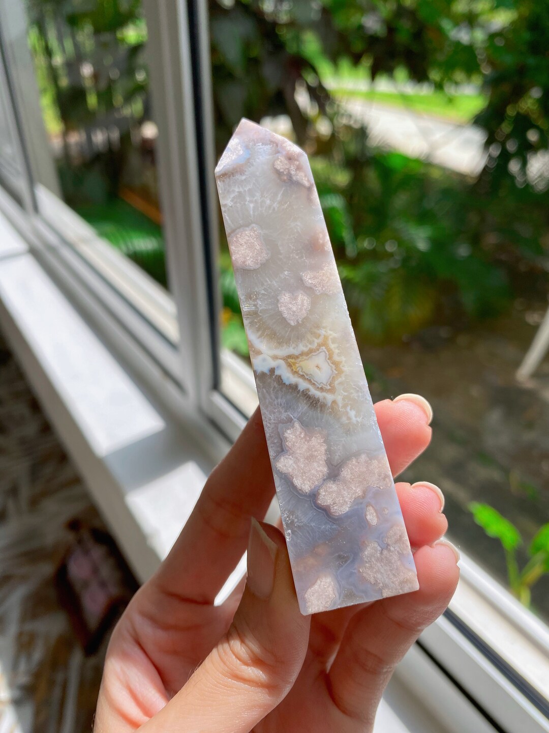 Beautiful Flower Agate With Chlorite Tower has Beautiful Etsy