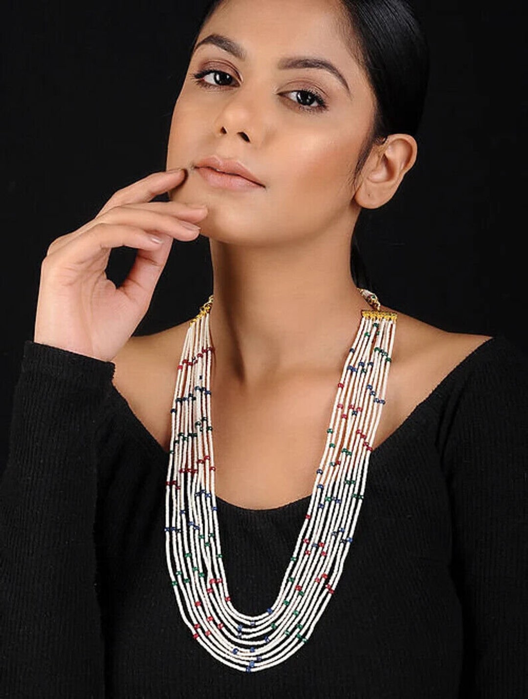 Indian Bollywood Gold Tone Pearl Necklace & Earring Set For Women - Alloy Jewelry Set
