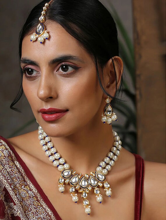 Pearl Kundan Necklace Indian Jewelry Indian Pearl Necklace