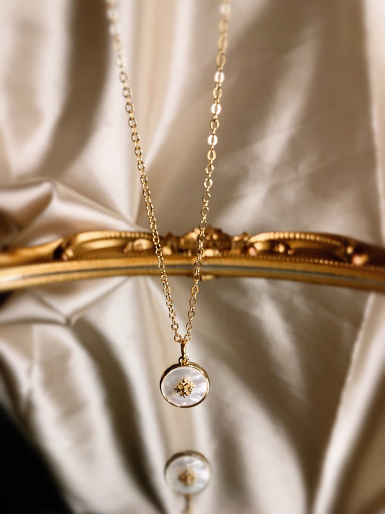 Round Shell Charm Gold Plated Gold chain necklace Hypoallergenic Gold Charm Necklace The Ophelia Necklace Anti-tarnish