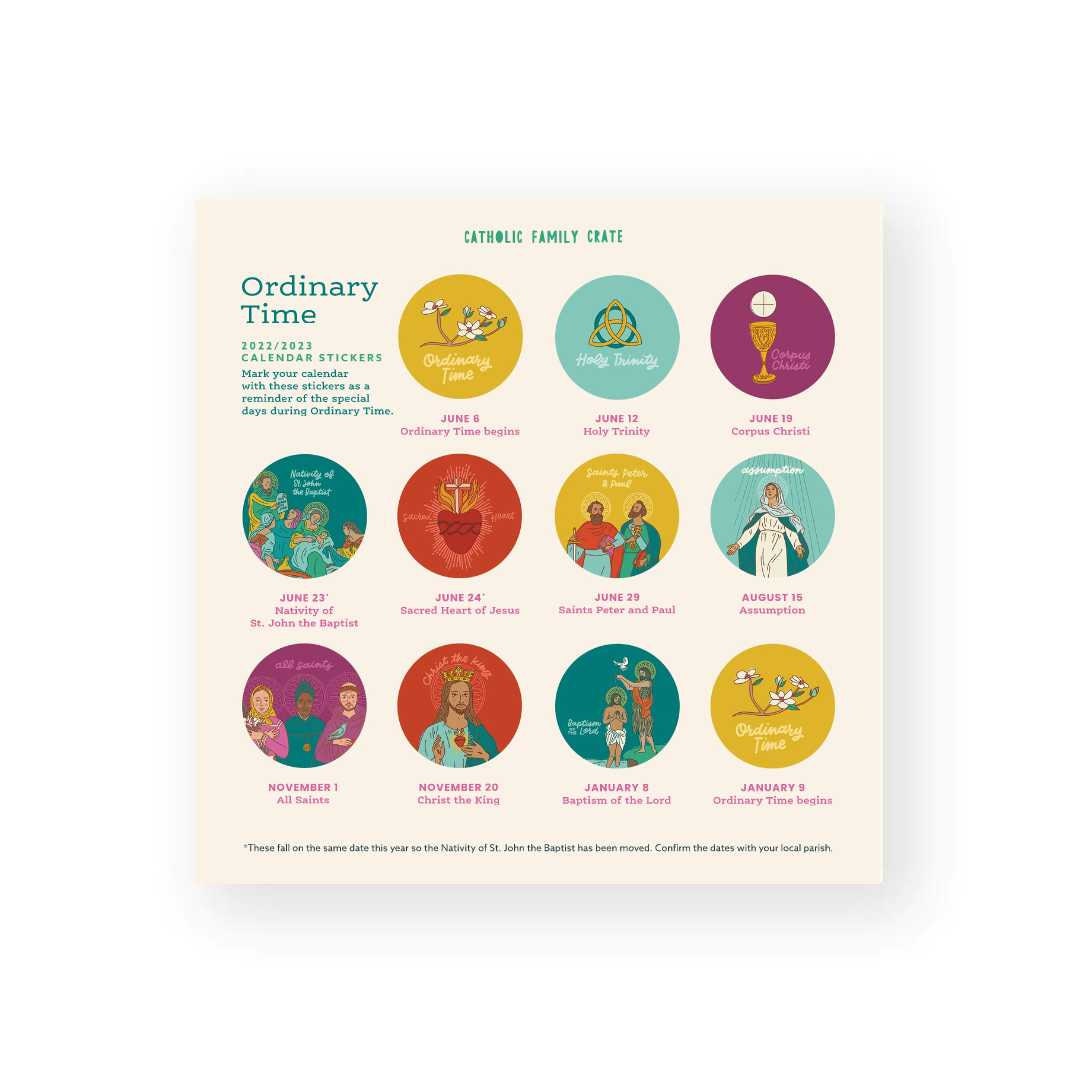2022 Ordinary Time Calendar Stickers Catholic Feast Days Etsy