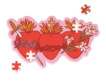 Holy Family Hearts Mini Puzzle - Catholic Saint Toy for Kids - Educational Religious Puzzle - Catholic Kids Gift - Faith Learning Activity