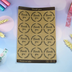 Autocollants "thank you" papier kraft, stickers sheets, ronds, couronne