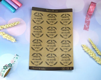 Stickers "Owl, a new life" kraft paper, stickers sheets, rounds, crown