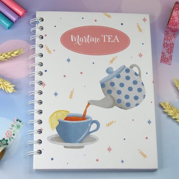 Cahier de notes ligné à spirales aquarelle tea time, notebook waterpaint, notes, agenda, bullet journal, planner