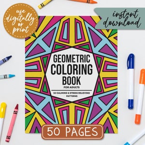 Geometric Coloring Pages For Adults, PDF Coloring Book Printable Digital Download