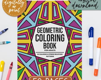 Geometric Coloring Pages For Adults, PDF Coloring Book Printable Digital Download