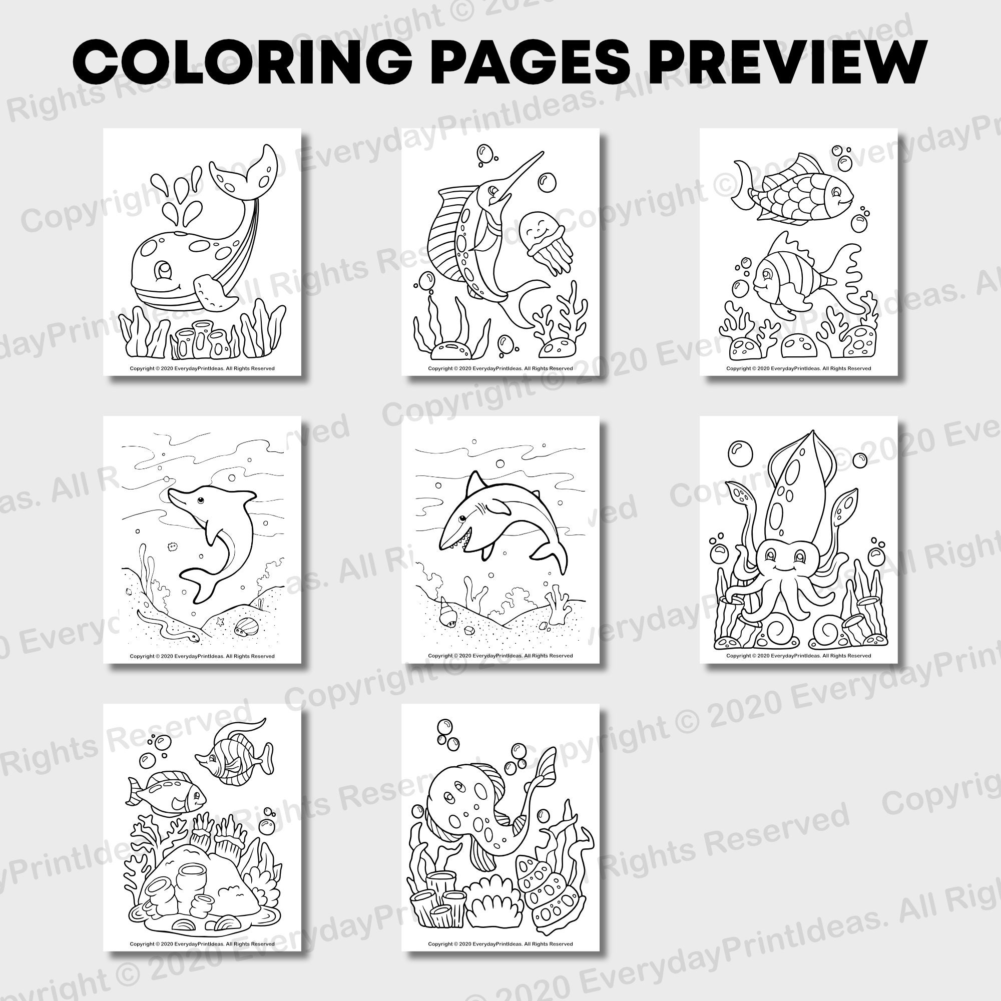 Sea Creature Coloring Pages for Kids and Toddlers, Ocean Animal ...