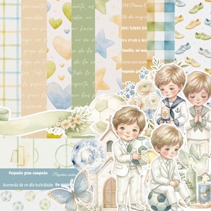 Football Communion Scrapbook Kit for Boys, First Communion Digital Papers, Soccer Clipart, Die Cuts, Printable Kit, Comunión Niño Futbol