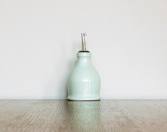 Ceramic small bottle, Oil Pourer in cloudy blue celadon