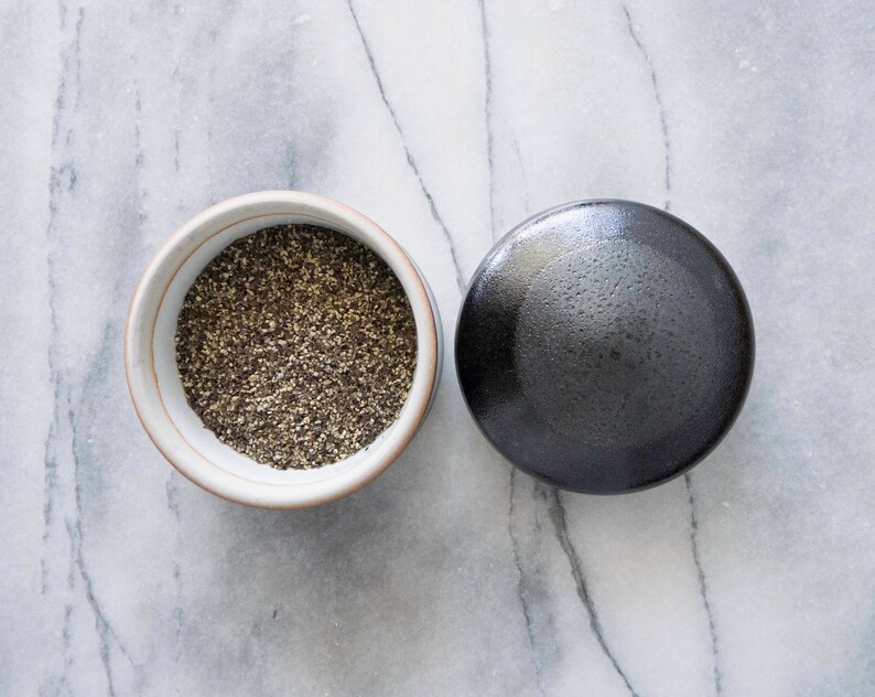 Petite black covered jar/container, perfect as a pepper cellar image 7