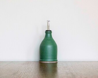 Ceramic bottle, Oil Pourer in matte emerald green