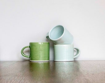 Handmade Porcelain Coffee/tea mugs with ribbed texture