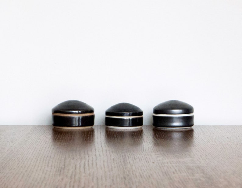 Petite black covered jar/container, perfect as a pepper cellar image 9