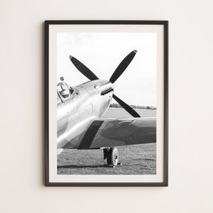 perfect gift for spitfire fan, gift for plane lover, living room wall art, spitfire art, spitfire photograph, black and white spitfire, fly