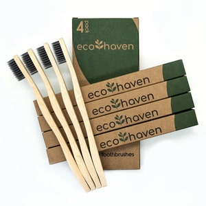 Natural Bamboo Toothbrush - Family Pack - Charcoal Soft Bristles - Eco-friendly Wooden Toothbrush - Vegan - Zero Waste - Plastic Free