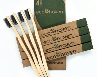 Pack familiar de cepillos de dientes de bambú - Cerdas suaves de carbón - Ecológico - Vegano - Cero residuos - Antibacteriano - Sostenible