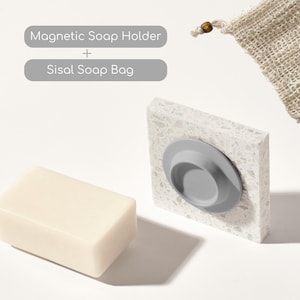 Grauer Magnetischer Seifenhalter, zur Wandmontage - Hergestellt aus recycelten Fischernetzen - Umweltfreundlicher Seifenhalter - Natürliche Sisal Seifentasche