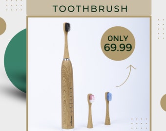 Sonic Bamboo Electric Toothbrush  - Eco-Friendly - including 3 Replacement Toothbrush Heads - 5 Brushing Modes - USB Charger - Recyclable-